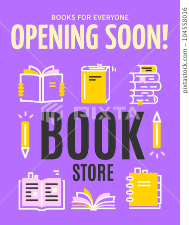 Bookstore Opening Soon Invitation Placard Poster Banner Card Template. Vector 104558016