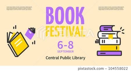 Book Festival Central Public Library Horizontal Placard Poster Banner Card Template. Vector 104558022