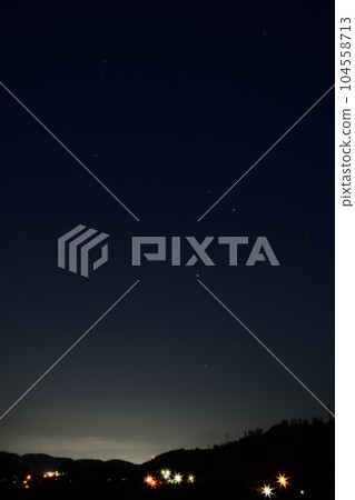 Nagasaka-cho, Hokuto City, Antares (Scorpio) rising above Mt. Fuji 104558713