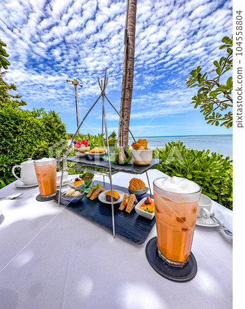 Afternoon tea in Lamai beach resort in Koh Samui, Thailand 104558804