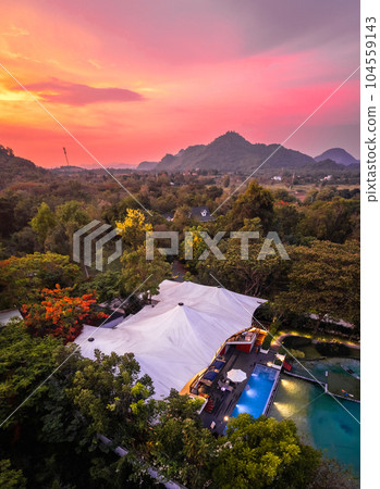 Aerial view of a luxury glamping in Khao Yai, Nakhon Ratchasima, Thailand Aerial view of a luxury glamping in Khao Yai, Nakhon Ratchasima, Thailand 104559143