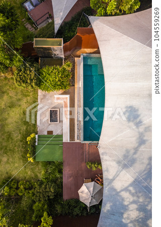 Aerial view of a luxury glamping in Khao Yai, Nakhon Ratchasima, Thailand 104559269