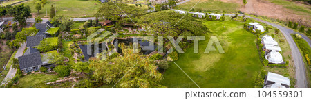 Aerial view of a glamping or camping area with tents in Khao Yai, Nakhon Ratchasima, Thailand 104559301