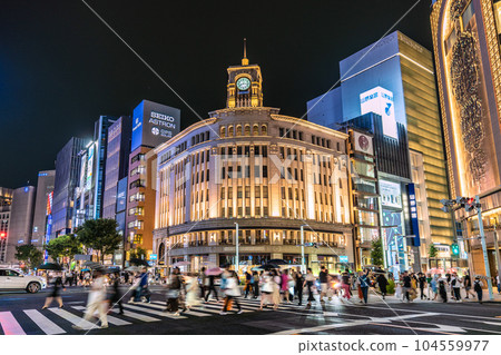 Tokyo cityscape in Japan July. Ginza is bustling even after 20:00 in the rain. Almost gone, but no outbreak of infection = 1 day Tokyo cityscape in Japan July. Ginza is bustling even after 20:00 in the rain. Almost gone, but no outbreak of infection = 1 day 104559977