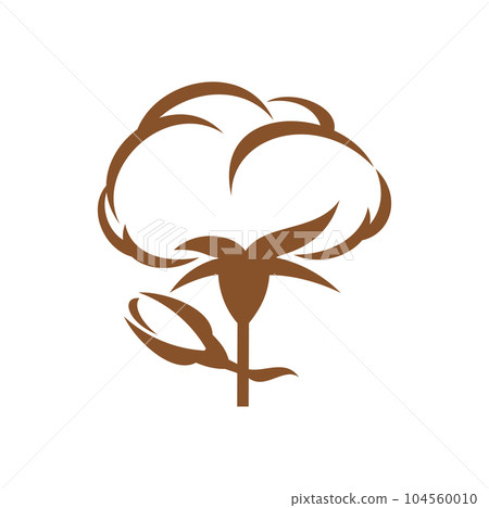 Natural cotton textile icon. Eco farming, agricultural company emblem or symbol. Clothing fabric or material pictogram, sign or vector label with cotton fluffy flower, bud and leaves Natural cotton textile icon. Eco farming, agricultural company emblem or symbol. Clothing fabric or material pictogram, sign or vector label with cotton fluffy flower, bud and leaves 104560010