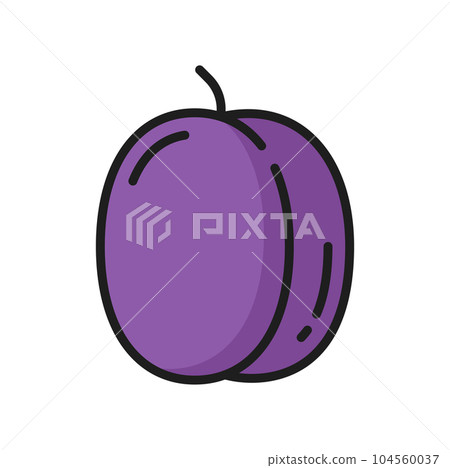 Purple plum, raw passion fruit maracuya, exotic food color line icon. Vector maracuja fruit, vegetarian snack. Oval pepo berry tropical food, ripe dessert 104560037