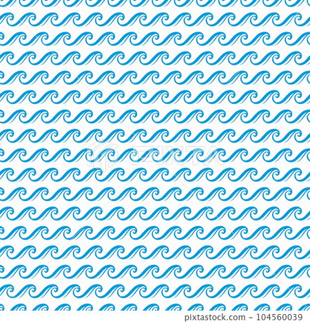 Sea wave pattern, ocean blue wave line seamless background, vector wavy ripples. Water wave pattern with sea tide curves and marine surf ripples or ocean wavy zigzag pattern background 104560039