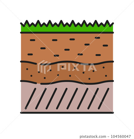 Soil, ground level or section agriculture color line icon. Harvest grow outline vector sign with lawn or plants on soil layers. Farming or agronomy symbol, sapling cultivation thin line pictogram Soil, ground level or section agriculture color line icon. Harvest grow outline vector sign with lawn or plants on soil layers. Farming or agronomy symbol, sapling cultivation thin line pictogram 104560047