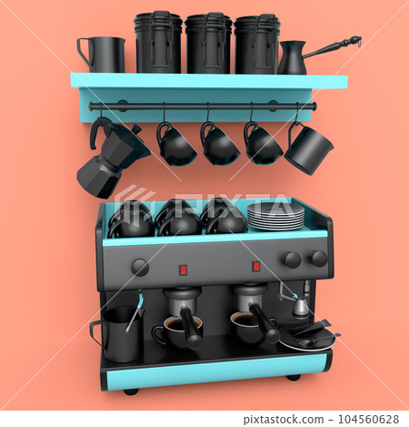 Professional espresso coffee machine with horn for two cups isolated on orange 104560628
