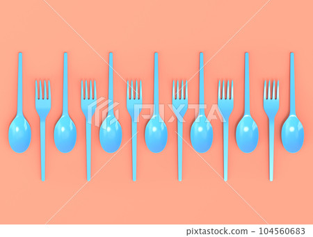 Set of disposable utensils like spoon, fork and knife on monochrome background. Set of disposable utensils like spoon, fork and knife on monochrome background. 104560683