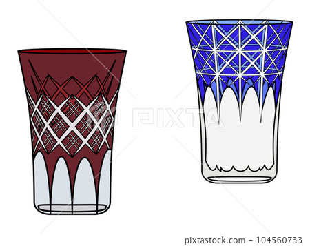 Red and blue Edo Kiriko illustration set (with main line) Red and blue Edo Kiriko illustration set (with main line) 104560733