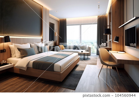 Interior of a double bed hotel room 104560944