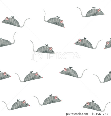The watercolor illustration of gray mice is made by hand. Seamless pattern on a transparent background The watercolor illustration of gray mice is made by hand. Seamless pattern on a transparent background 104561767