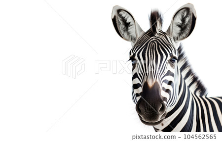 Hartmann's mountain zebra isolated on a white background. Horizontal banner with space for text. 104562565