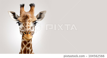 Close-up portrait of a giraffe's face on a light background. Generative AI 104562566