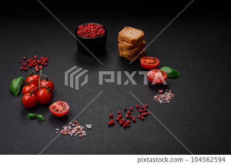 Delicious salted rectangular wheat croutons with salt and spices Delicious salted rectangular wheat croutons with salt and spices 104562594