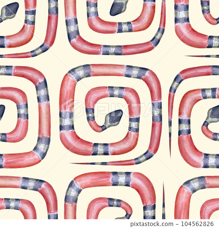 Coral snakes Micrurus lemniscatus geometric seamless pattern 104562826