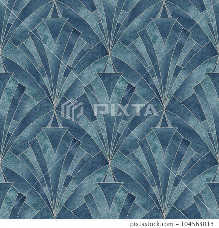 Art deco style geometric forms blue seamless pattern background 104563013