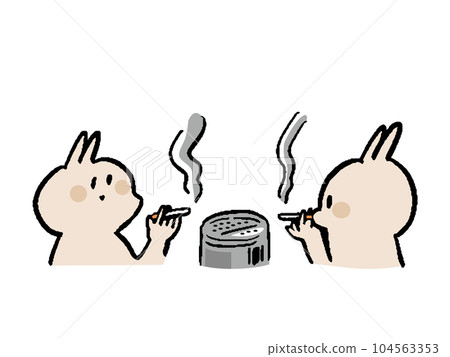 抽煙的兔子和煙灰缸的簡單插圖 抽煙的兔子和煙灰缸的簡單插圖 104563353