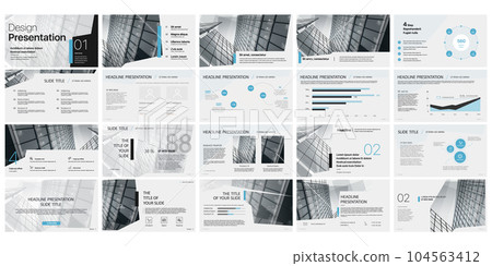 Geometric Blue presentation templates elements on a white background. Vector infographics. Use in Presentation, flyer and leaflet, corporate report, marketing, advertising, annual report, banner. 104563412