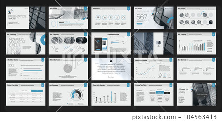 Geometric Blue presentation templates elements on a white background. Vector infographics. Use in Presentation, flyer and leaflet, corporate report, marketing, advertising, annual report, banner. 104563413
