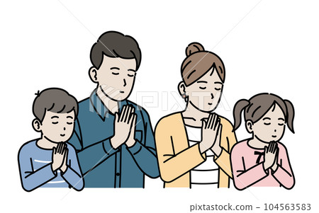 合掌，一家人默默祈禱的插圖 104563583