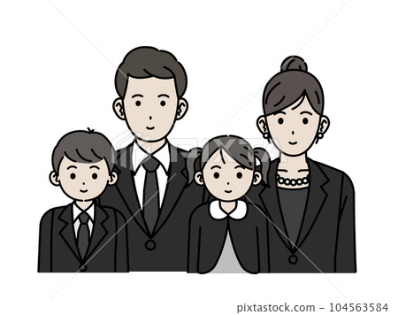 穿著喪服和正式西裝的一家人的插圖 104563584