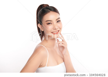 Beautiful young asian woman with clean fresh skin on white background, Face care, Facial treatment, Cosmetology, beauty and spa, Asian women portrait. Beautiful young asian woman with clean fresh skin on white background, Face care, Facial treatment, Cosmetology, beauty and spa, Asian women portrait. 104564028