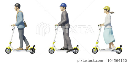 People riding electric kickboards on the roadway (transparent material for layout) People riding electric kickboards on the roadway (transparent material for layout) 104564130