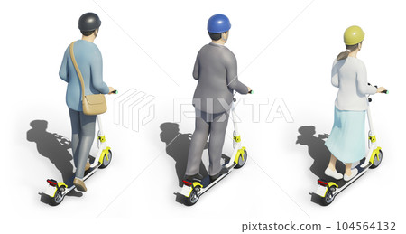 People riding electric kickboards on the road (layout material with alpha shadow) 104564132
