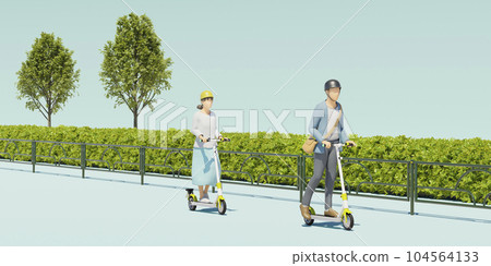 人們在路上騎電動滑板車/自行車共享和城市電動交通形象 104564133
