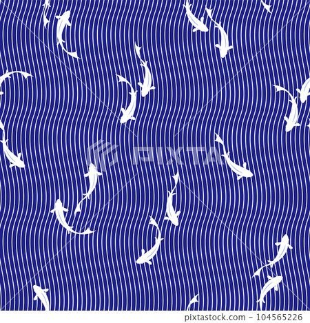 清涼的水和魚的簡單日式圖案， 104565226