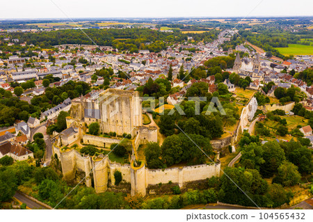Scenic top view of the city Loches and the Royal castle Loches Scenic top view of the city Loches and the Royal castle Loches 104565432