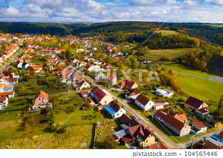 Aerial view of Czech village Ostrov u Macochy Aerial view of Czech village Ostrov u Macochy 104565446
