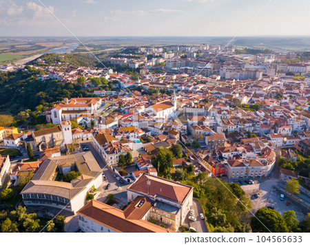 Aerial view of Santarem city with buildings and landscape, Portugal 104565633