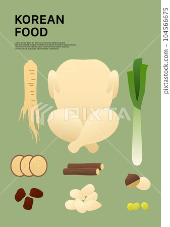 Ingredients for traditional Korean chicken soup. 104566675
