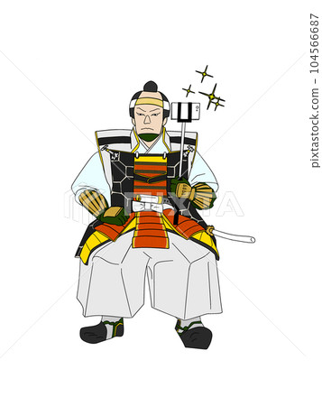 Illustration of a samurai, a samurai sitting with a selfie stick 104566687