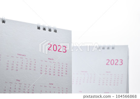 white calendar 2023 on white background 104566868
