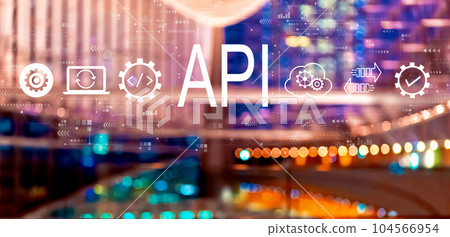 API - application programming interface concept with big city at night API - application programming interface concept with big city at night 104566954