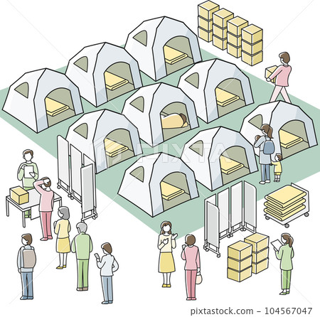 災害時的避難場所，防災帳篷 104567047
