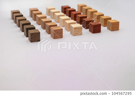 Diagonal decorative material with five multicolored wood cubes in a row Diagonal decorative material with five multicolored wood cubes in a row 104567295
