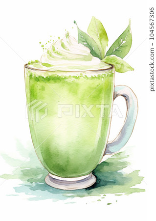 冰抹茶拿鐵AI圖像的水彩插圖 104567306