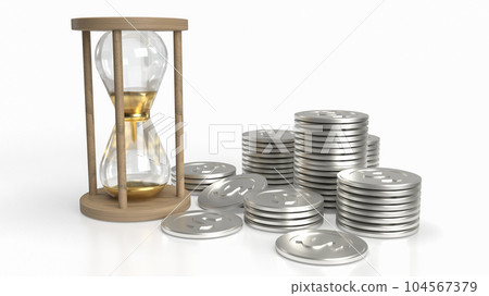 The sand clock and coins  for business concept 3d rendering 104567379