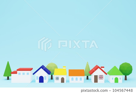 3D material_cute house and tree 104567448