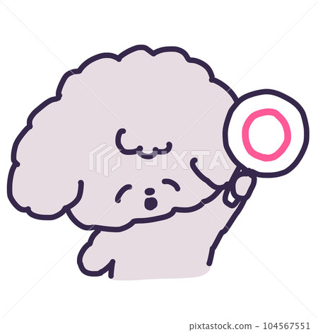 一隻可愛的玩具貴賓犬拿著圓盤的插圖 一隻可愛的玩具貴賓犬拿著圓盤的插圖 104567551