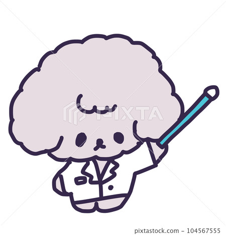 一隻可愛的玩具貴賓犬用指點棒指著的插圖 104567555