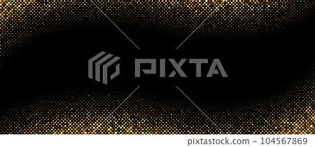 Golden wavy halftone gradient background. Shining comic glitter texture. Pop up dotted sparkles pattern wallpaper. Retro design template for banner, flyer, poster, presentation. Vector illustration  104567869