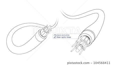 Fiber Optic Electronic Cable Optical fiber black and white line drawing. Vector file. 104568411