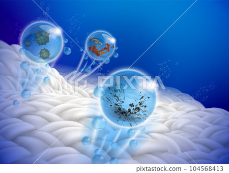 Break down stubborn stains to remove. Used to advertisements for detergents, stain removers, cleaners. Realistic EPS file. 104568413