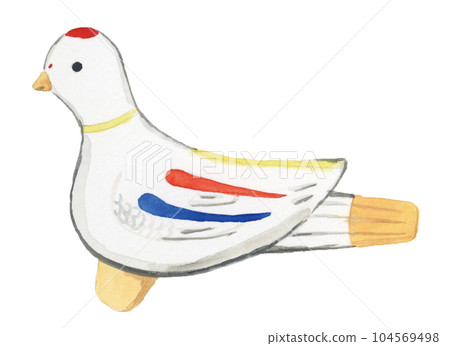 Hand-painted watercolor illustration of cute Ozaki doll pigeon whistle 104569498